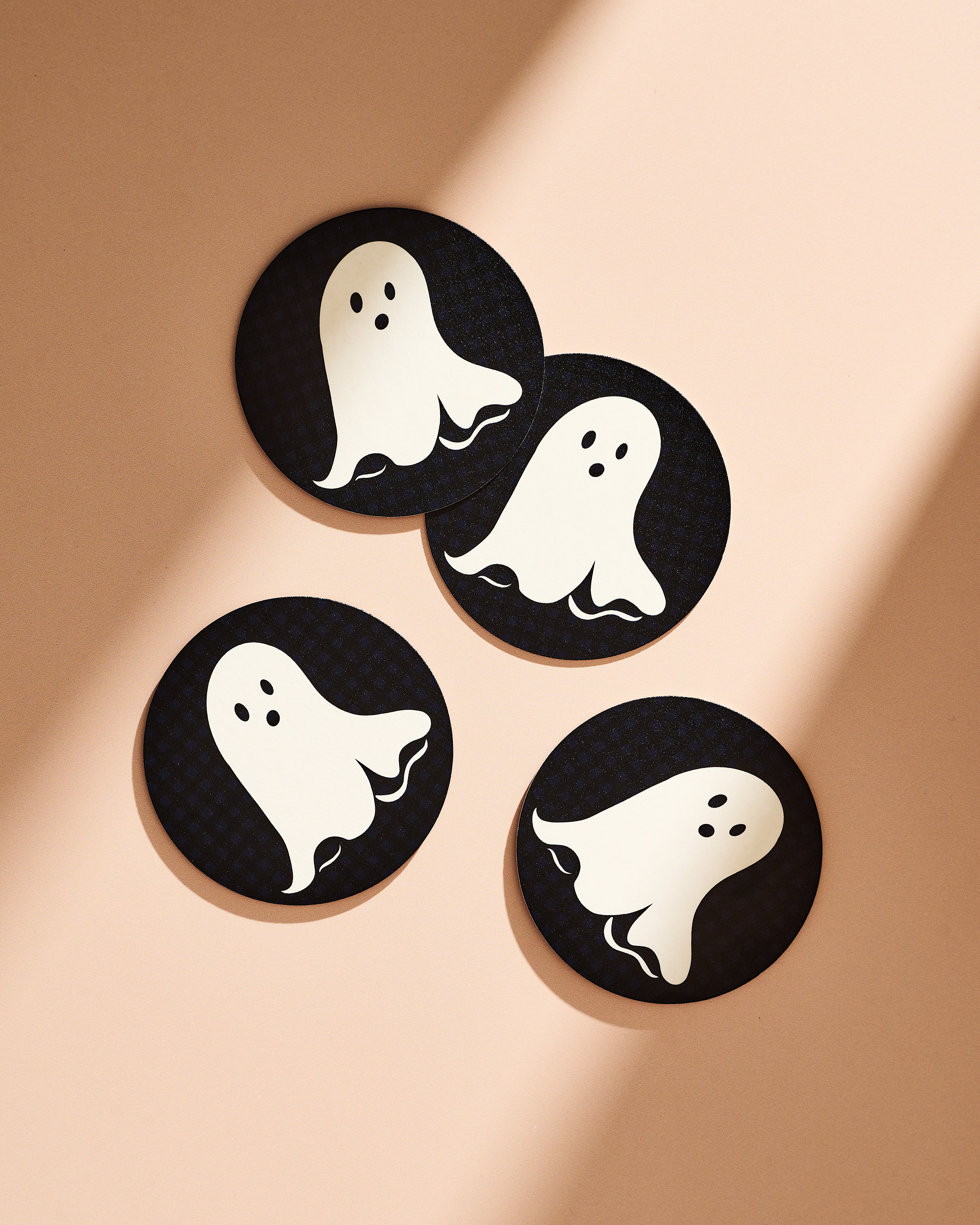 Friendly ghost illustrated Halloween coaster, set of four