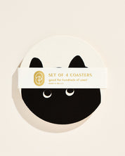 Black cat illustrated Halloween coaster, set of four