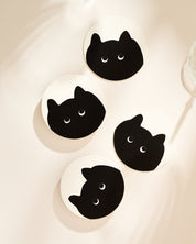 Black cat illustrated Halloween coaster, set of four