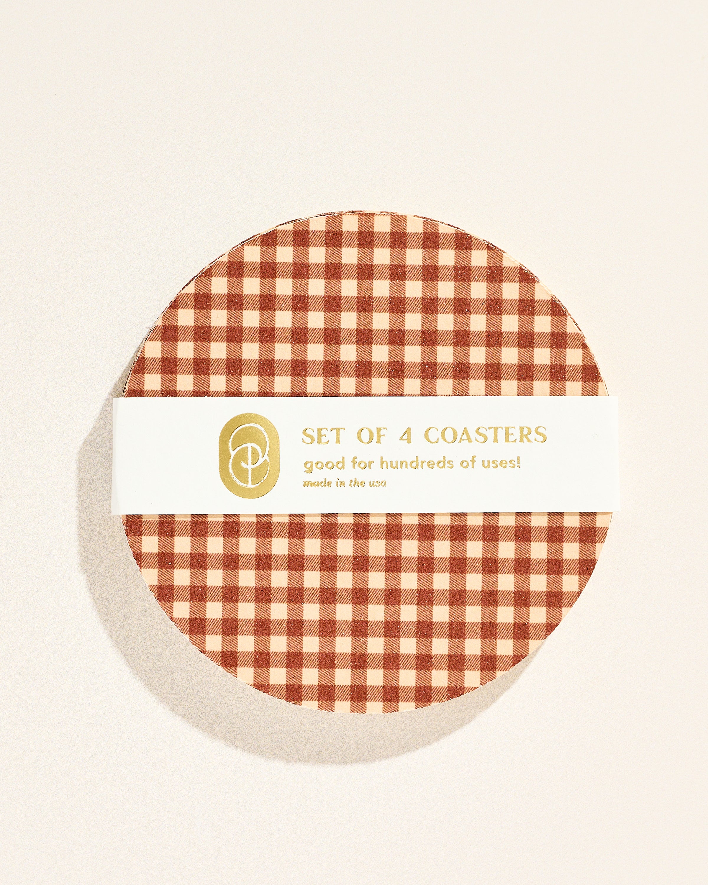 Tan gingham coaster, set of four