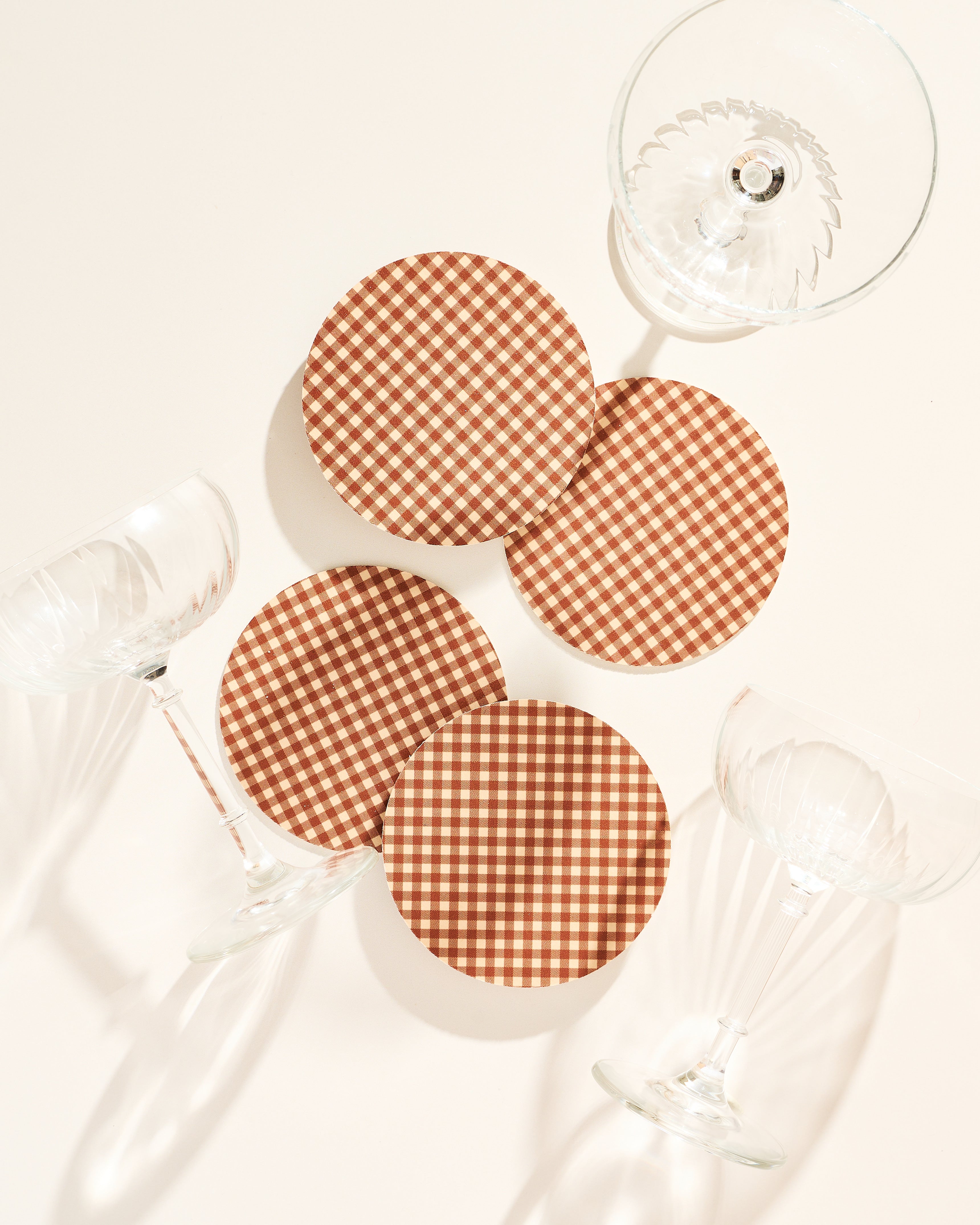Tan gingham coaster, set of four