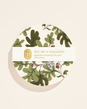 Oak leaf and acorn illustrated coaster, set of four