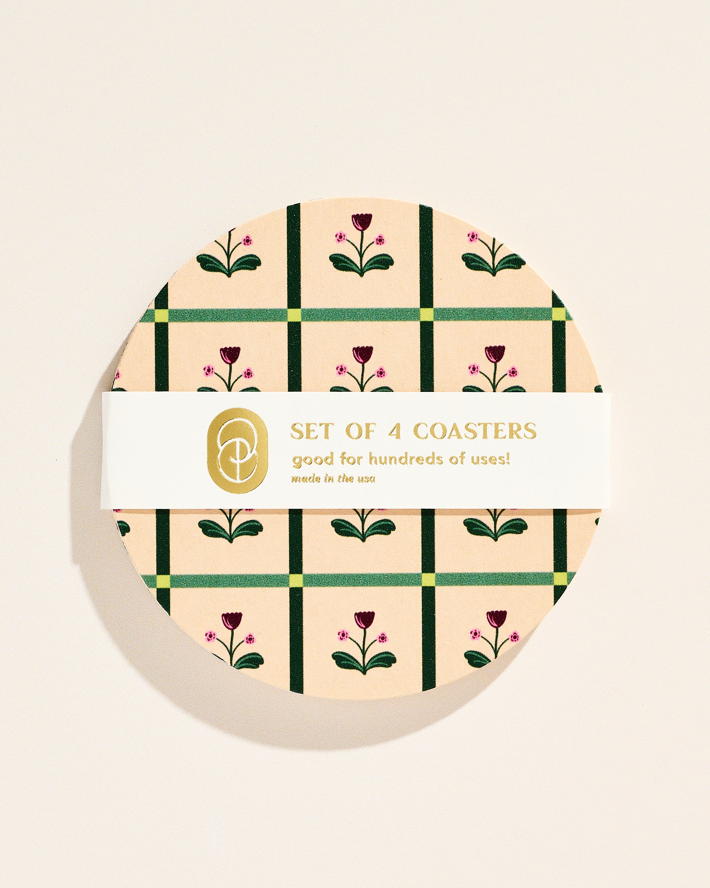 Floral tulip windowpane coaster, set of four