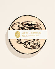 Whimsical star-adorned rabbit illustrated coaster, set of four