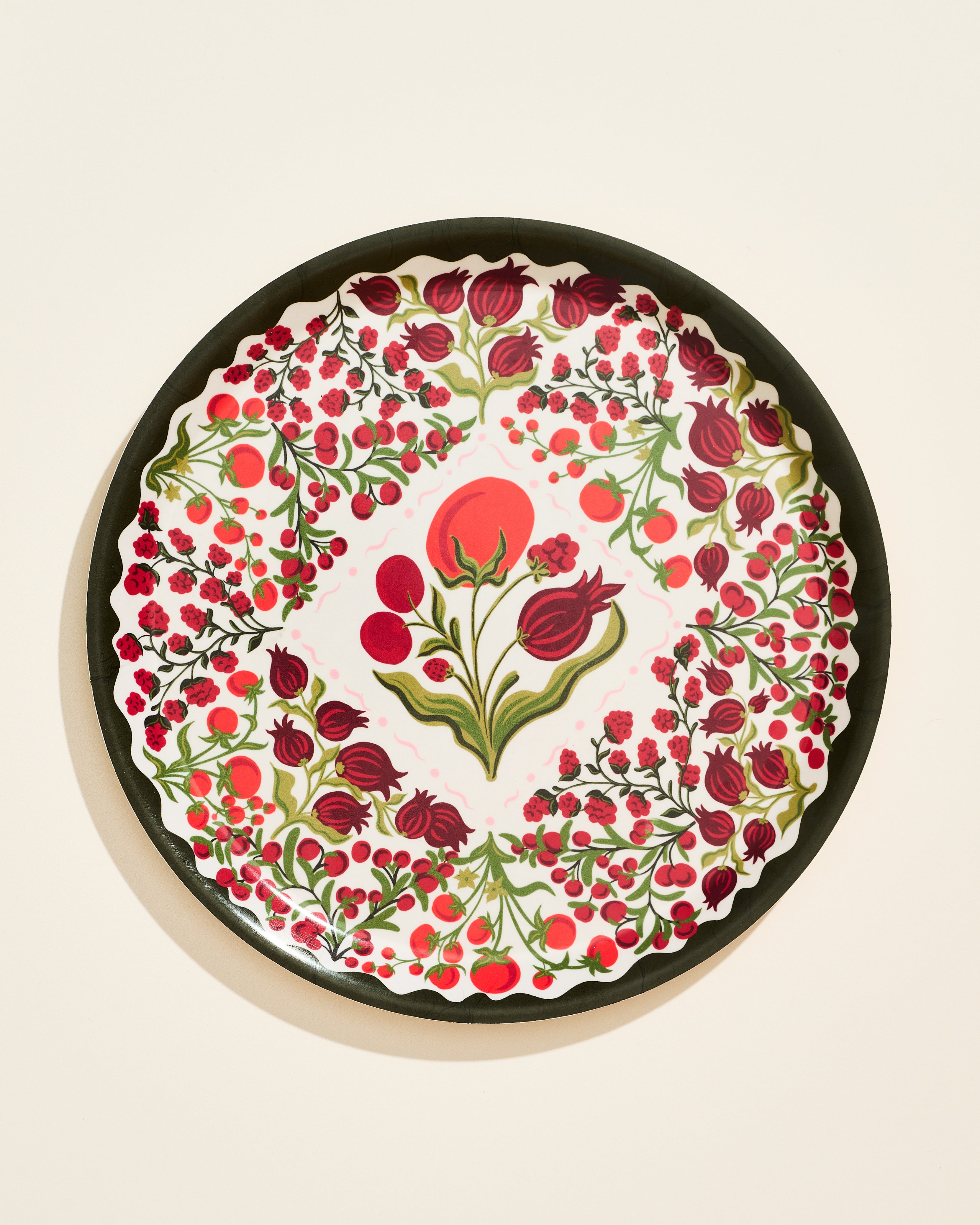 Heirloom garden tomato and floral illustrated round bent birch tray