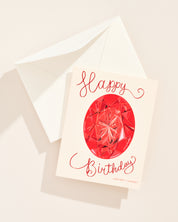 Illustrated January garnet gemstone birthday greeting card