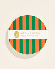 Amore Green and Orange Striped Coaster - Set of 4