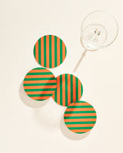 Amore Green and Orange Striped Coaster - Set of 4