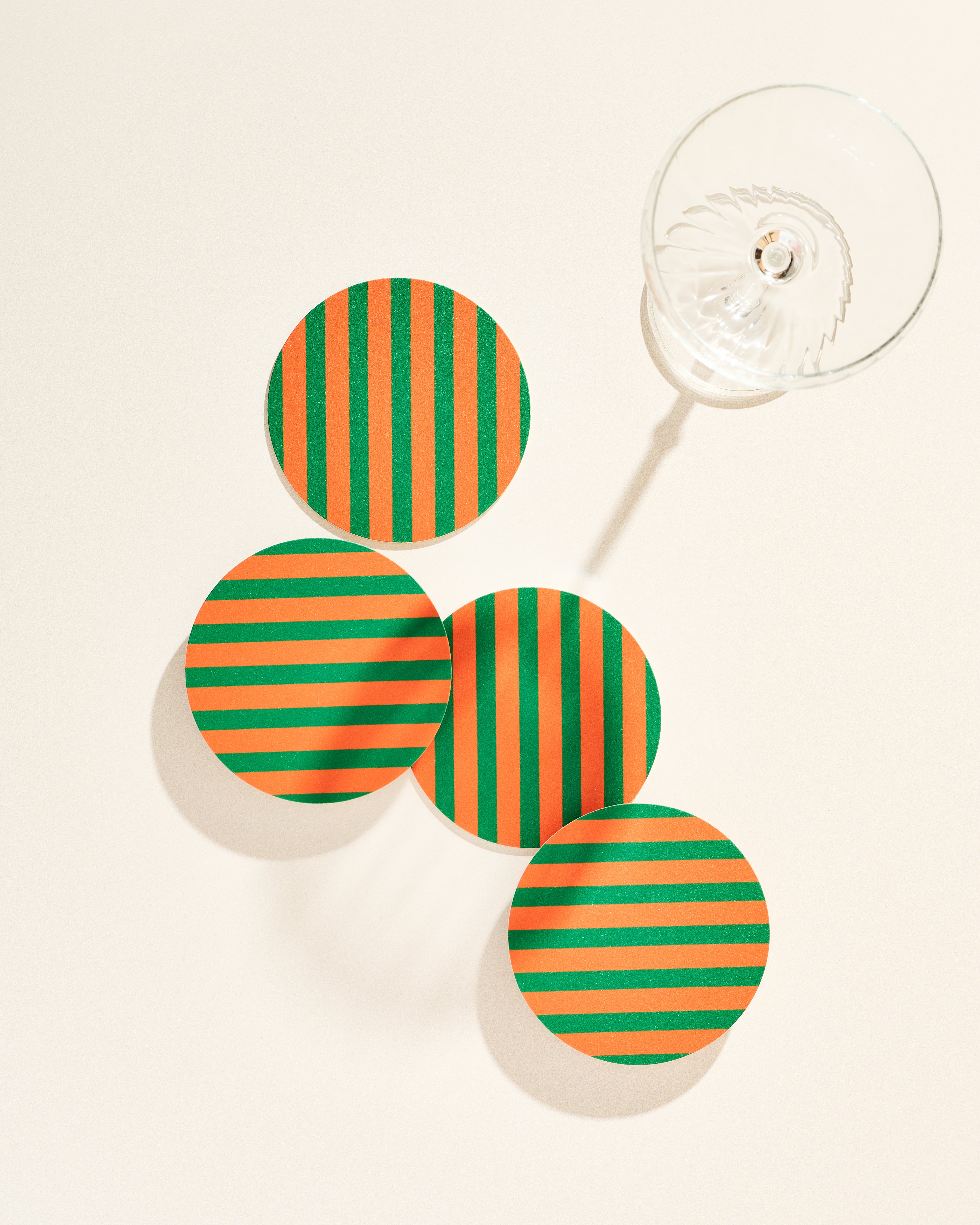 Amore Green and Orange Striped Coaster - Set of 4
