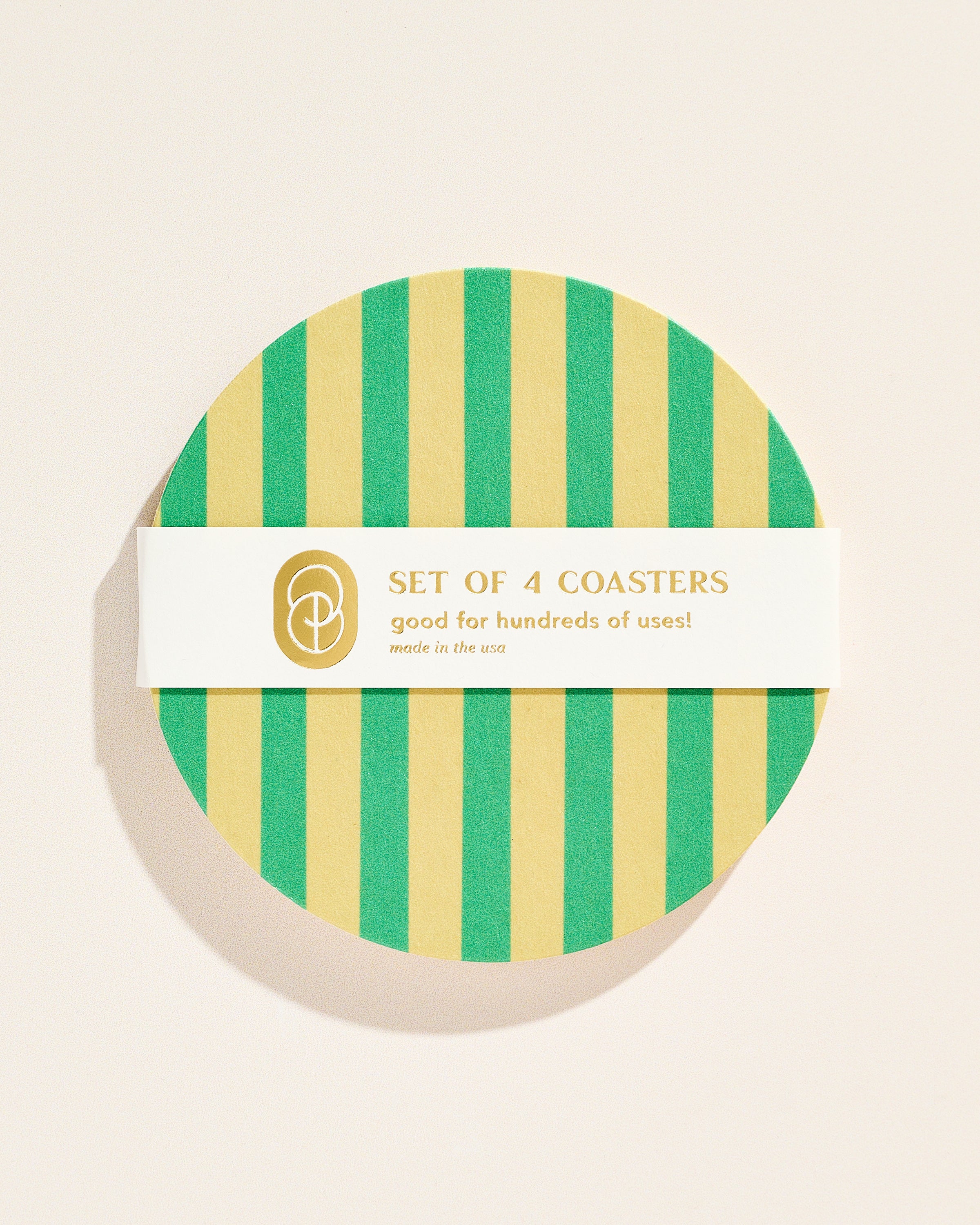 Verde Green and Lime Striped Coaster - Set of 4