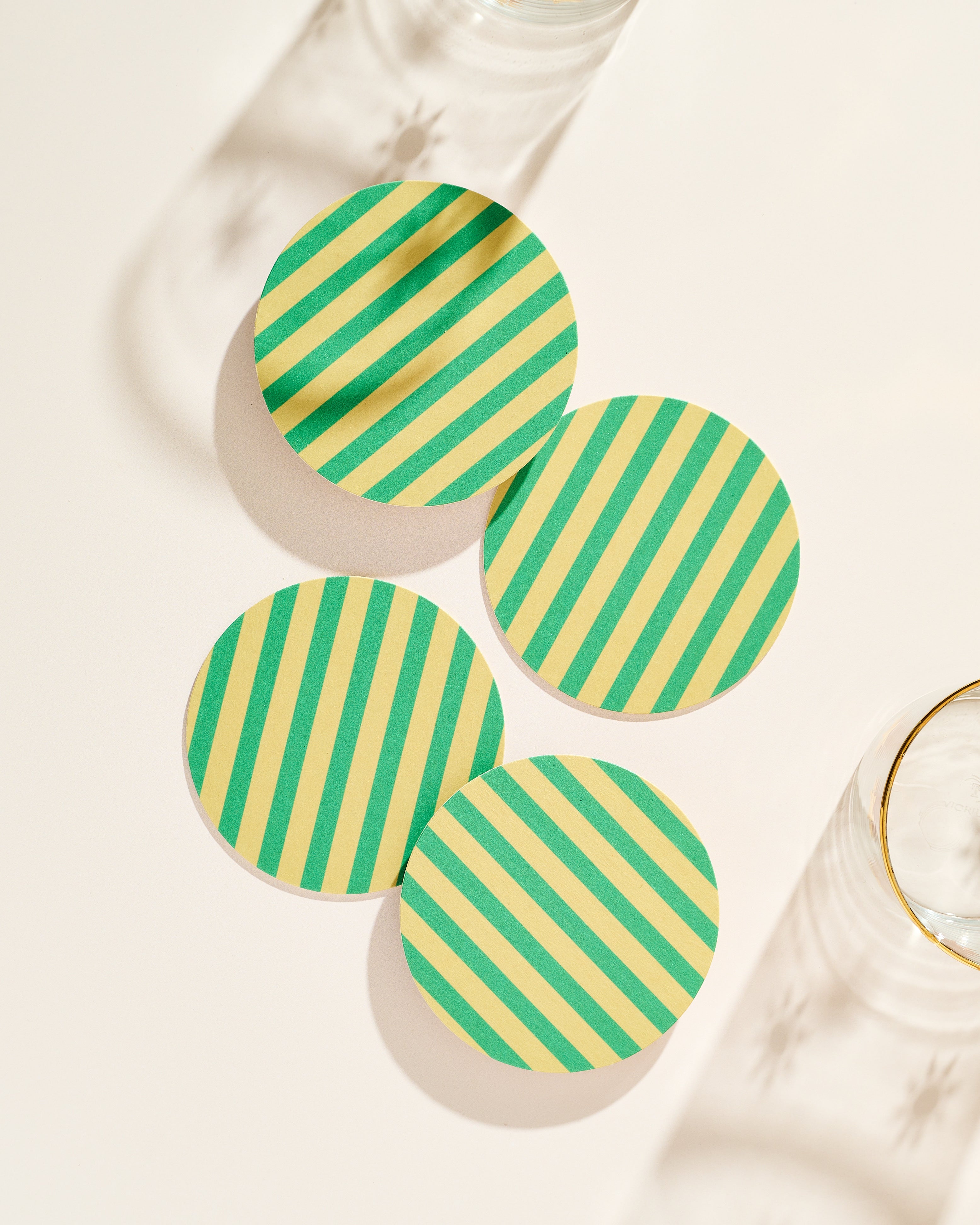 Verde Green and Lime Striped Coaster - Set of 4
