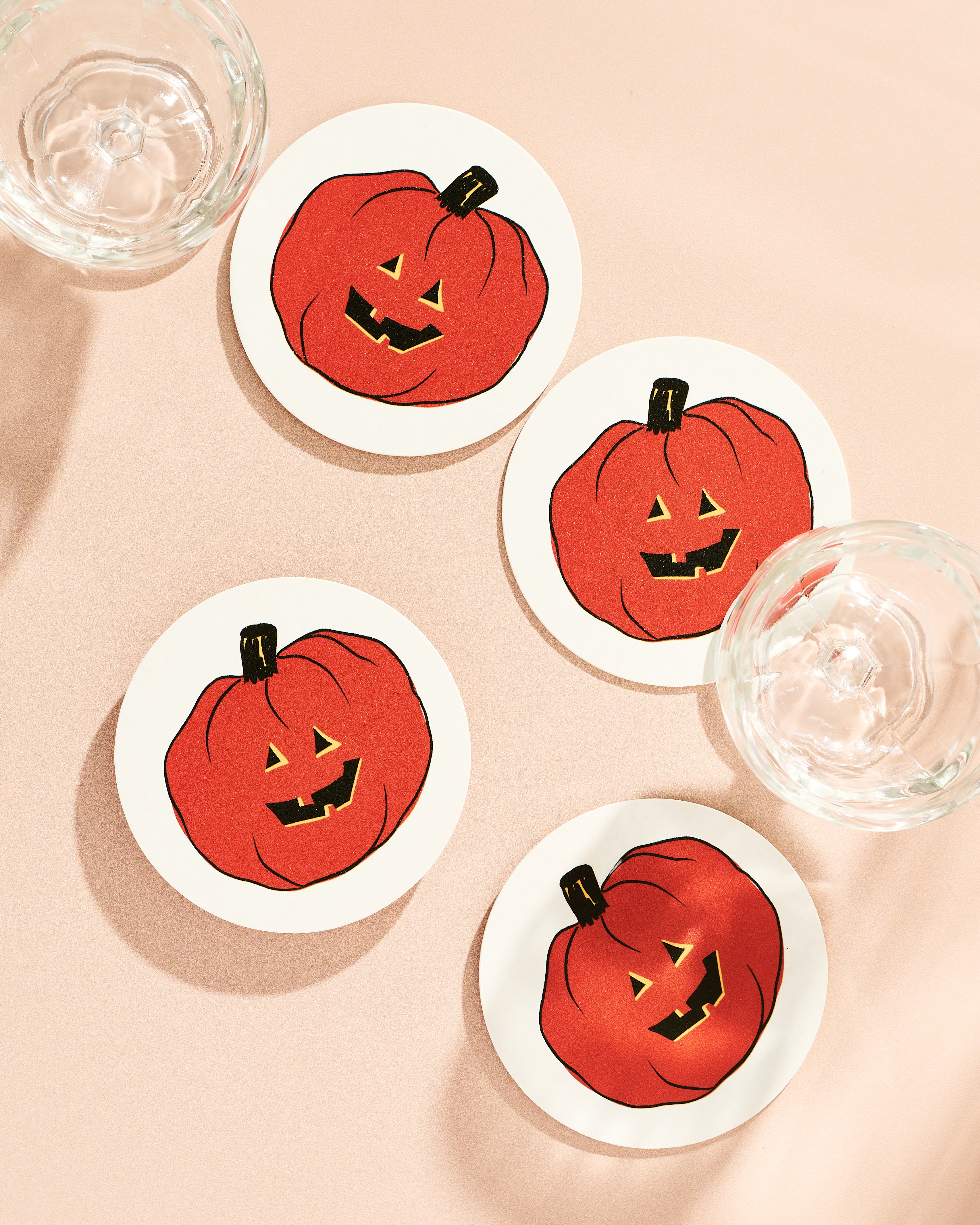 Jack-o'-lantern illustrated Halloween coaster, set of four
