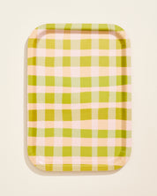Green Gingham Bent Birch Serving Tray