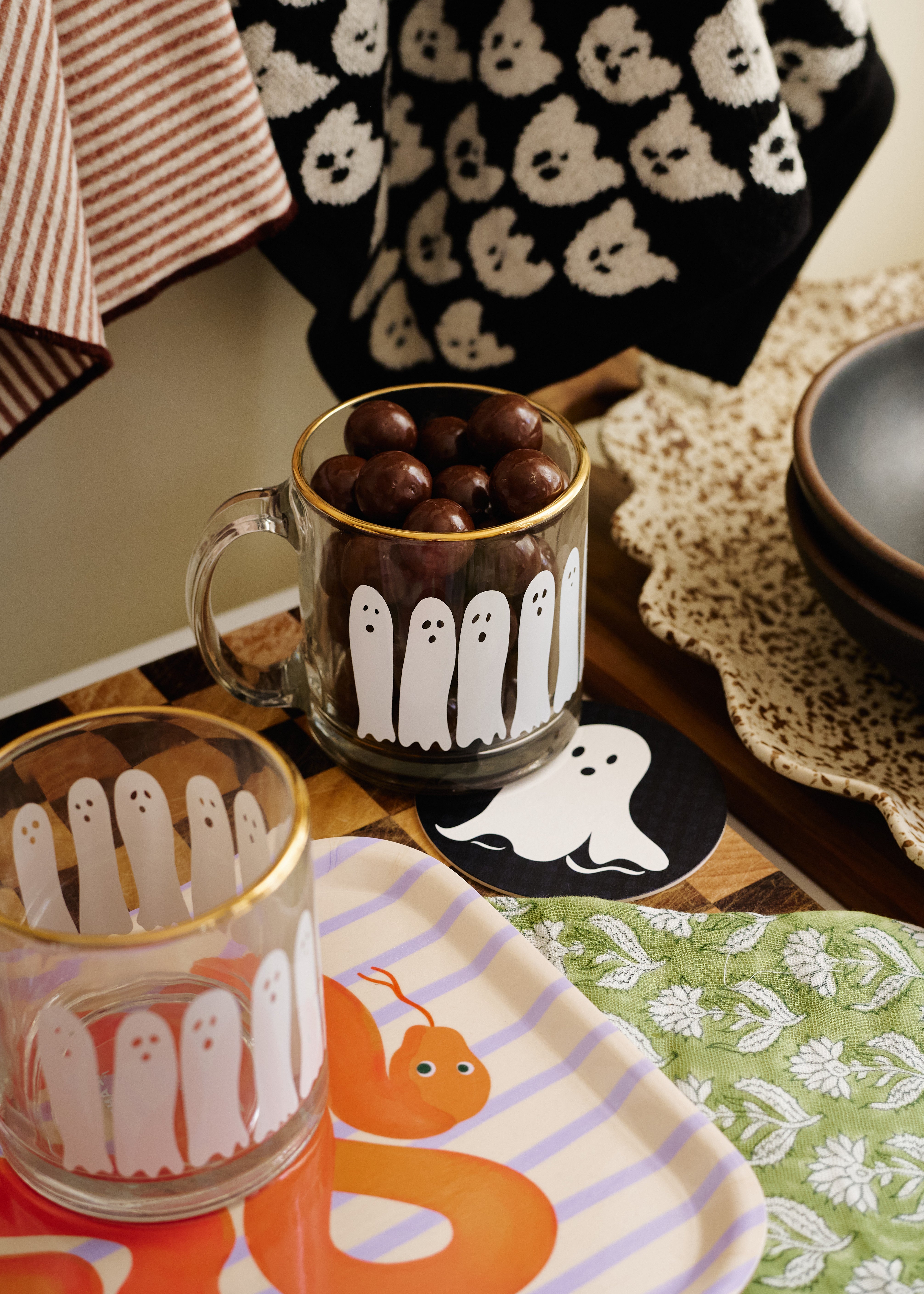Boo Ghost Glass Gold Rimmed Coffee Mug