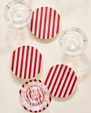 Pink and maroon striped coaster, set of four