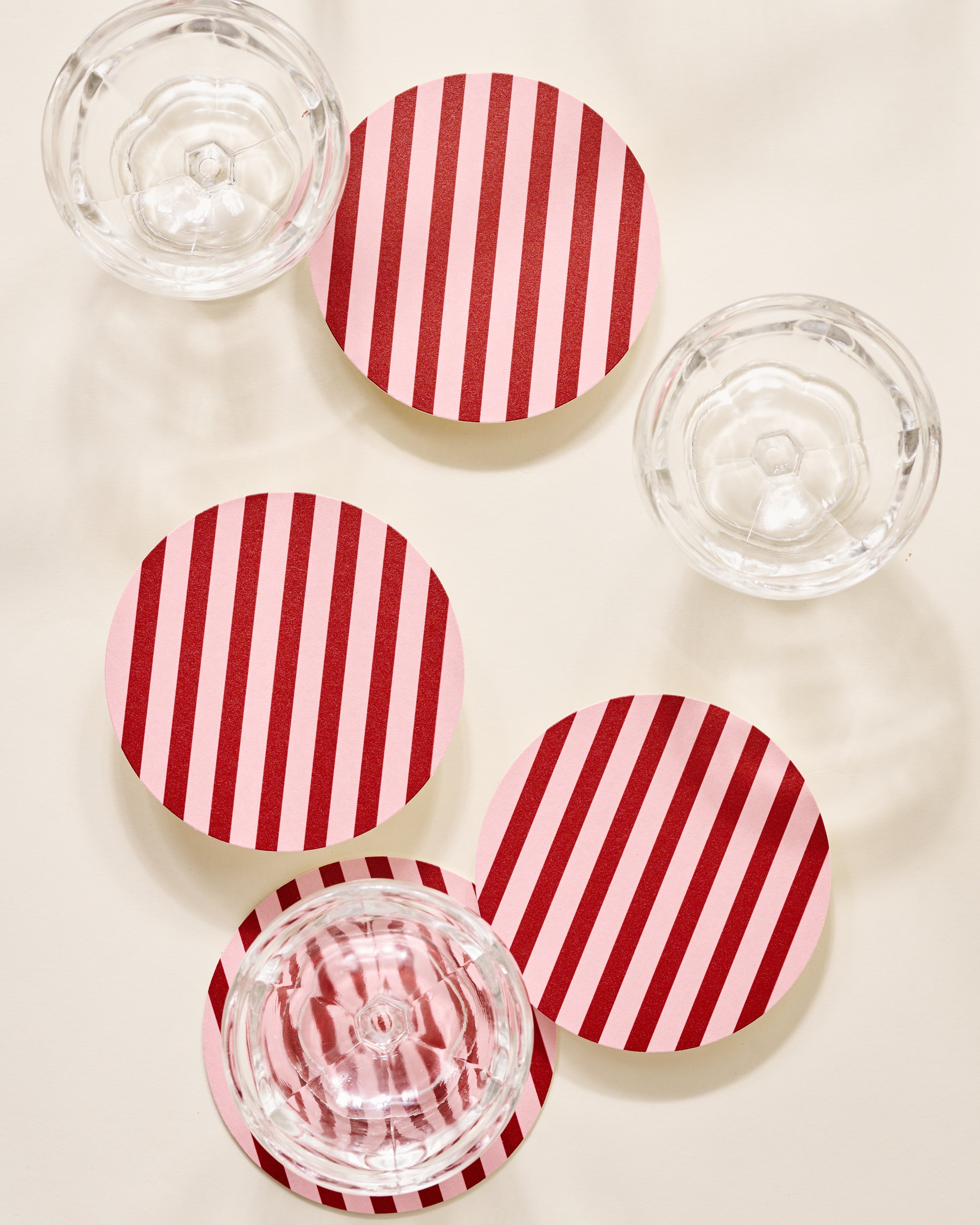 Pink and maroon striped coaster, set of four