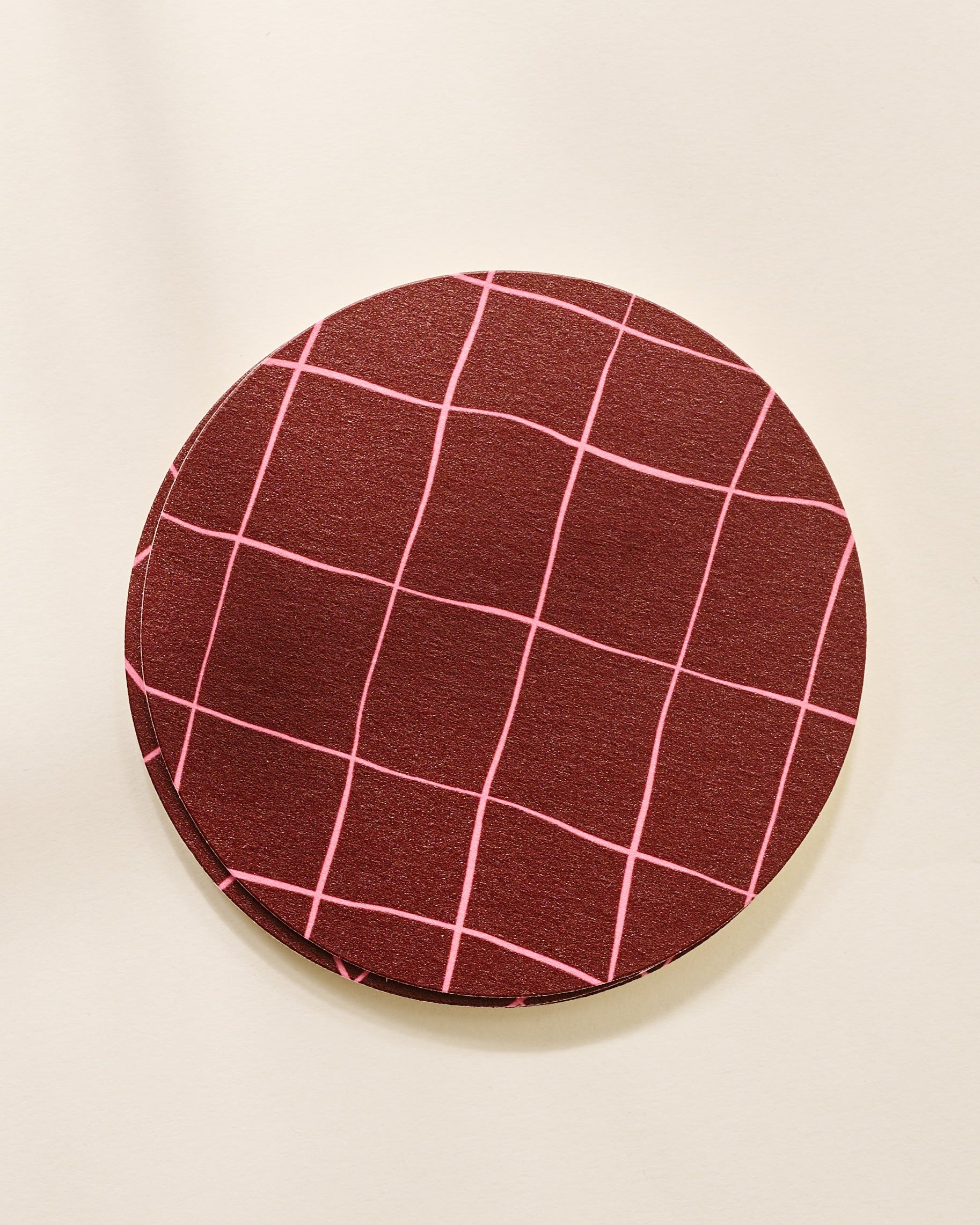 Pink and burgundy windowpane plaid coaster, set of four