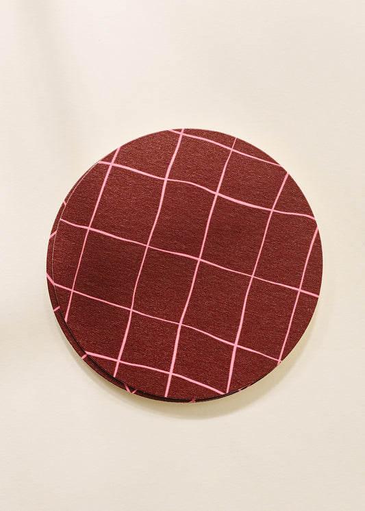 Pink and Burgundy Windowpane Plaid Coaster - Set of 4