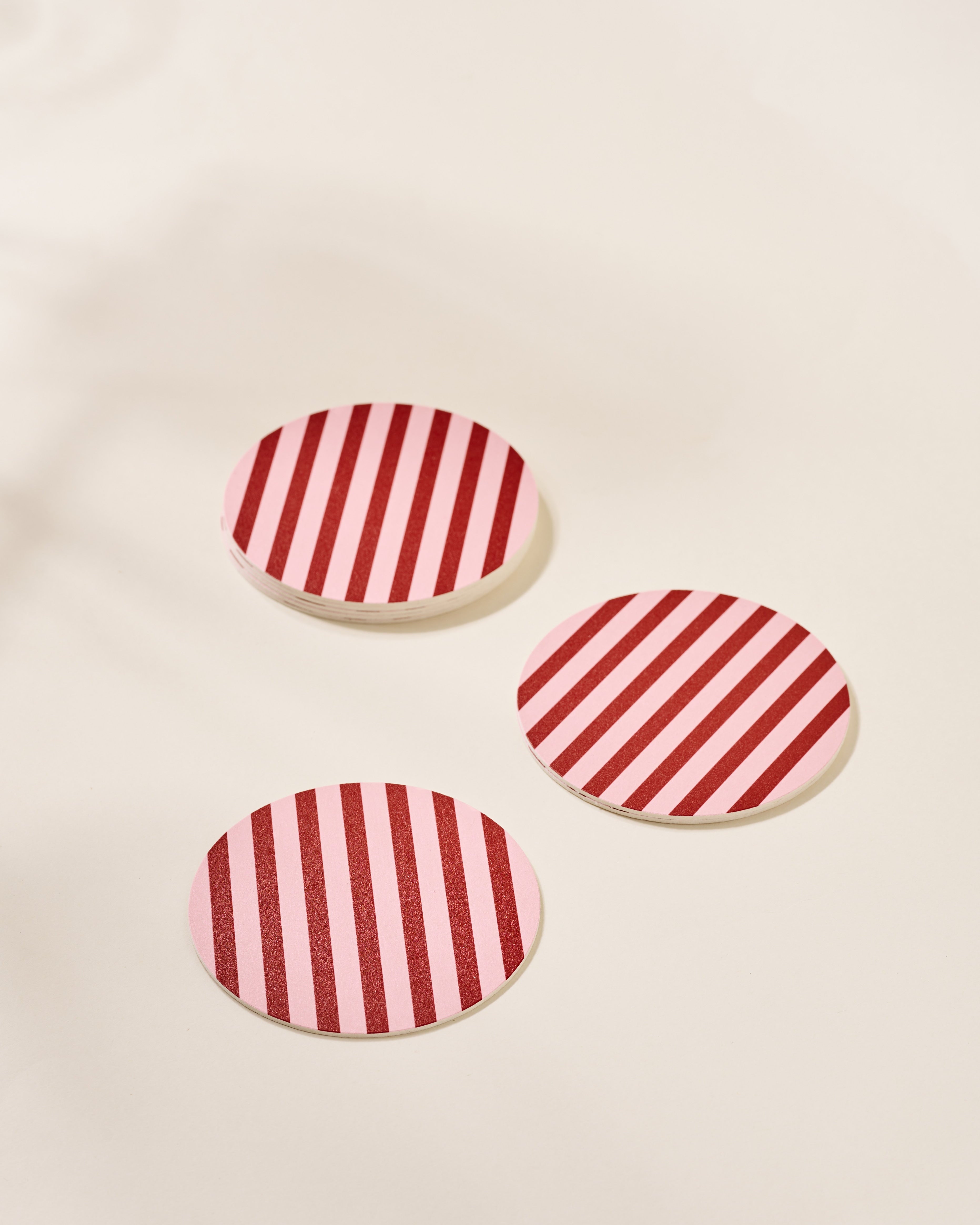 Pink and maroon striped coaster, set of four
