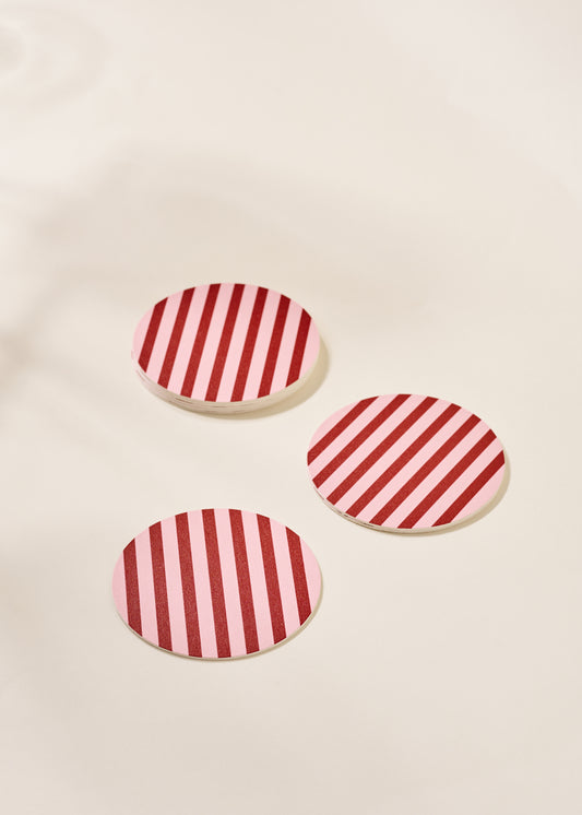 Pink and Maroon Striped Coaster - Set of 4