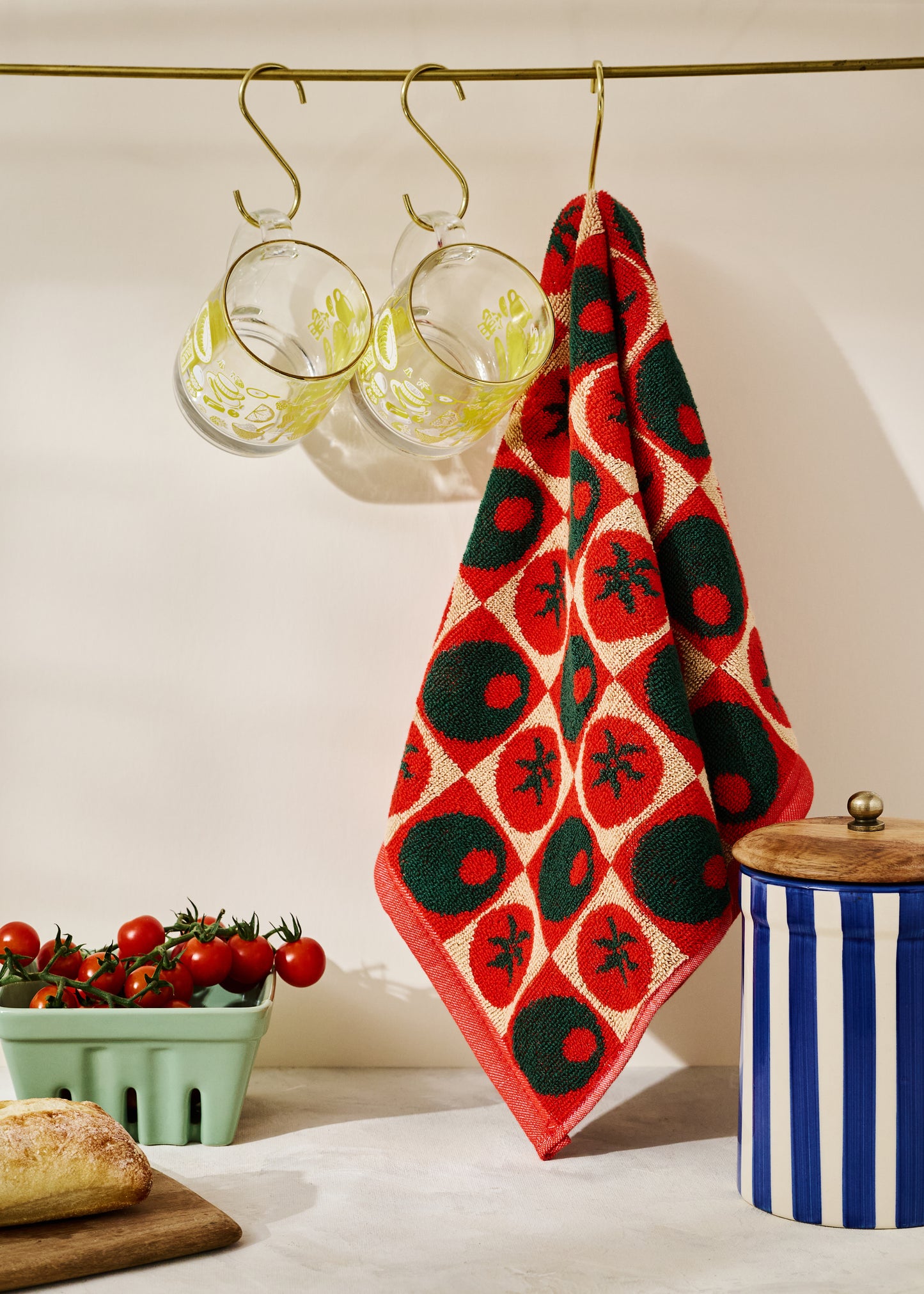 Heirloom Heat Checked Olive and Tomato Cotton Terry Cloth Towel