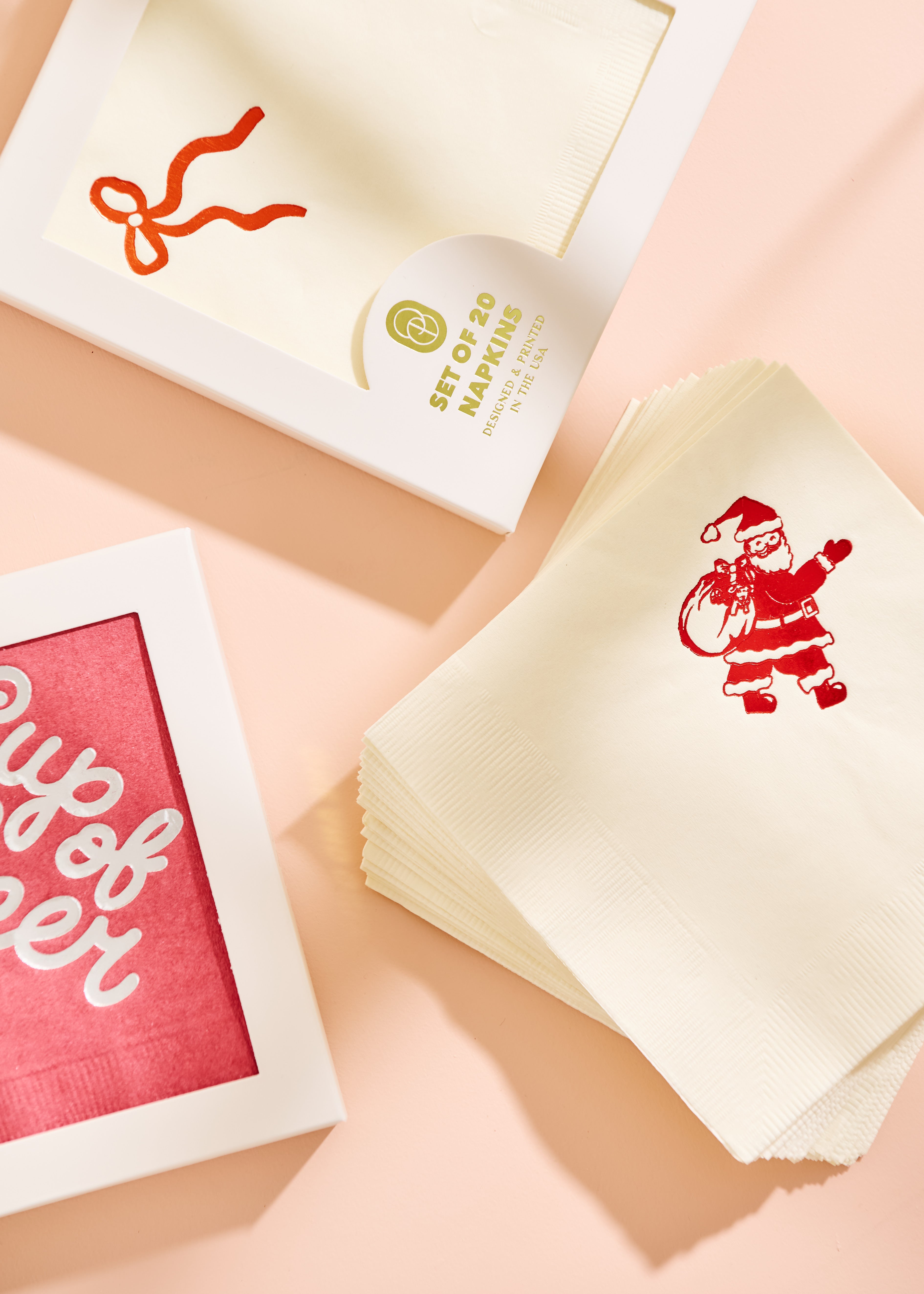 Classic Red Bow Cocktail Paper Beverage Napkins - Set of 20