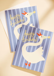 Goose Happy Birthday Striped Folded A2 Greeting Card