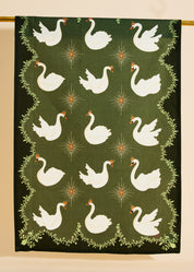 Celestial Swans Green Tea Towel