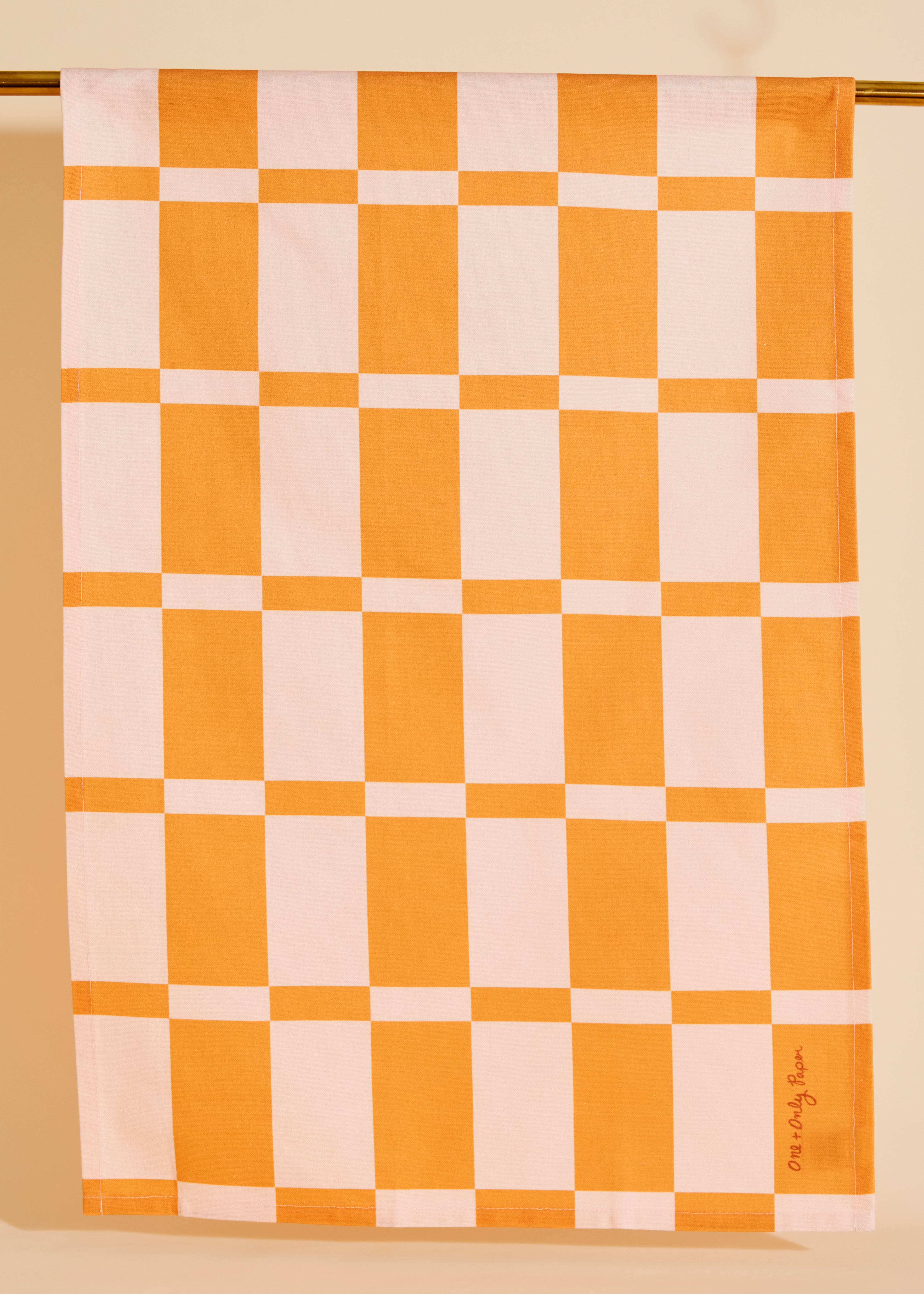 Marigold and Peach Checkerboard Tea Towel