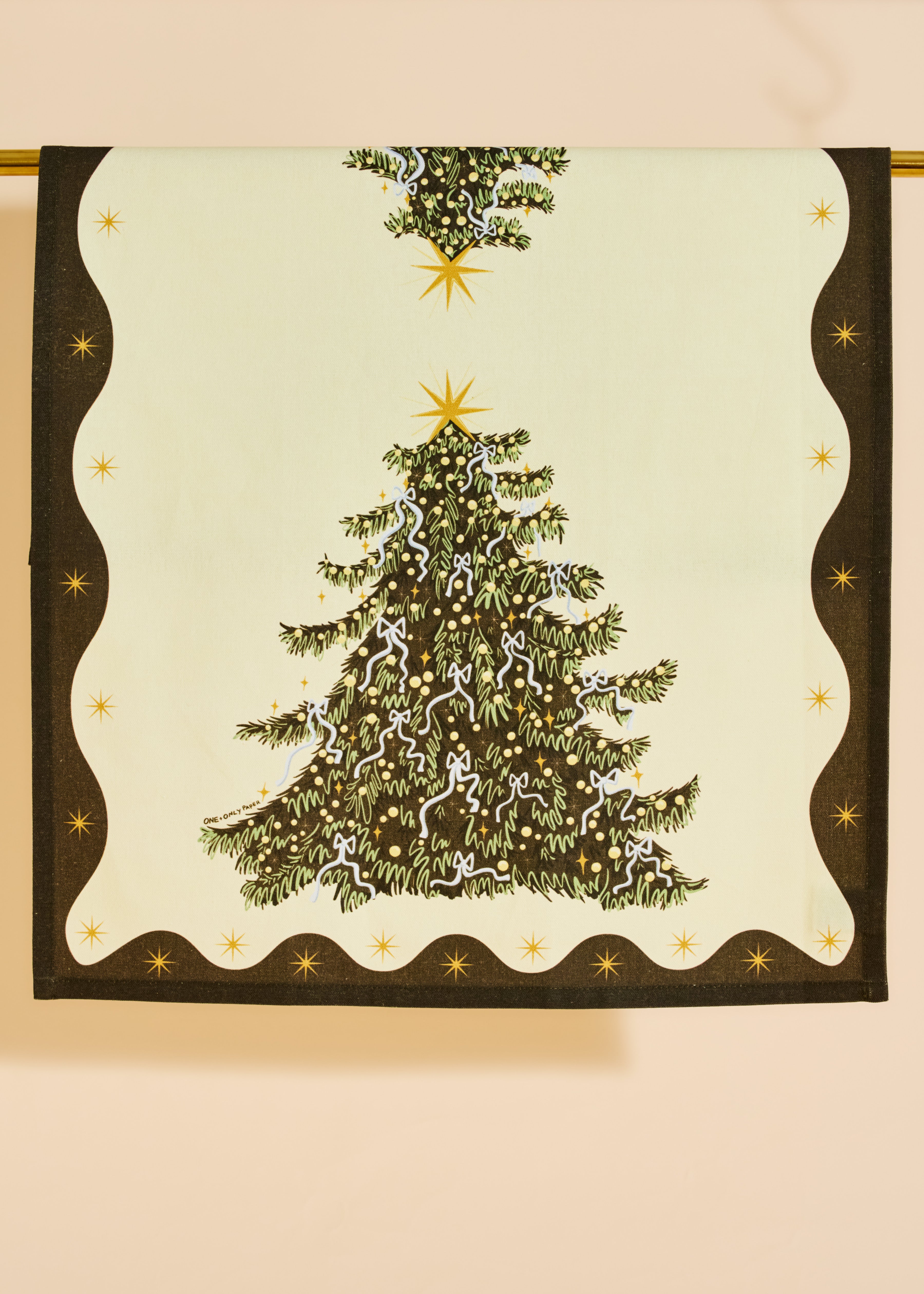 Christmas Tree With Bows Tea Towel