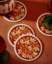 Pumpkin spice golden orange floral scalloped coaster, set of four