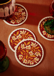 Pumpkin Spice Floral Scalloped Coasters | Set of Four