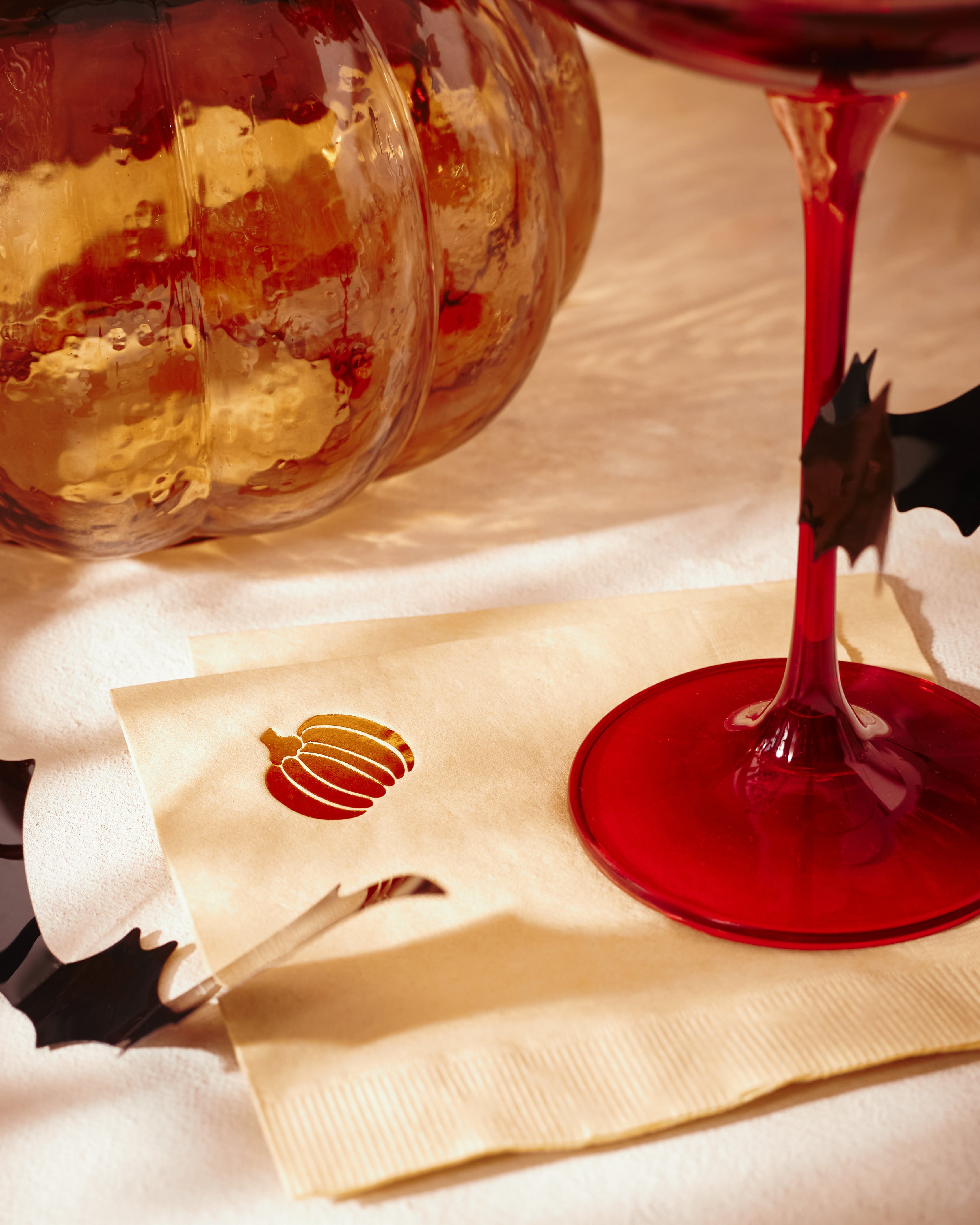 Pumpkin copper foil print cocktail napkins, set of 20