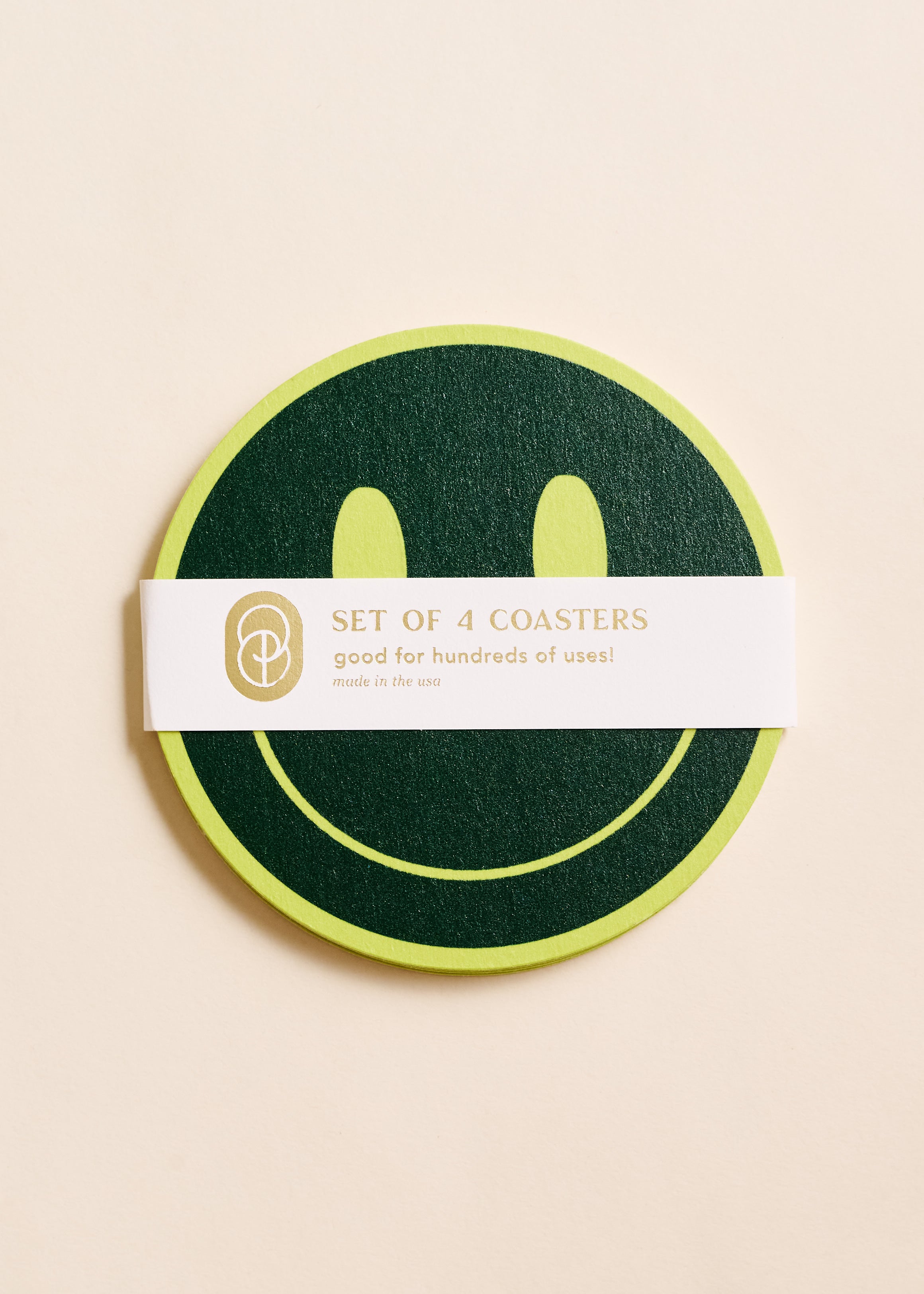 Lime and Forest Smile Coasters - Set of Four