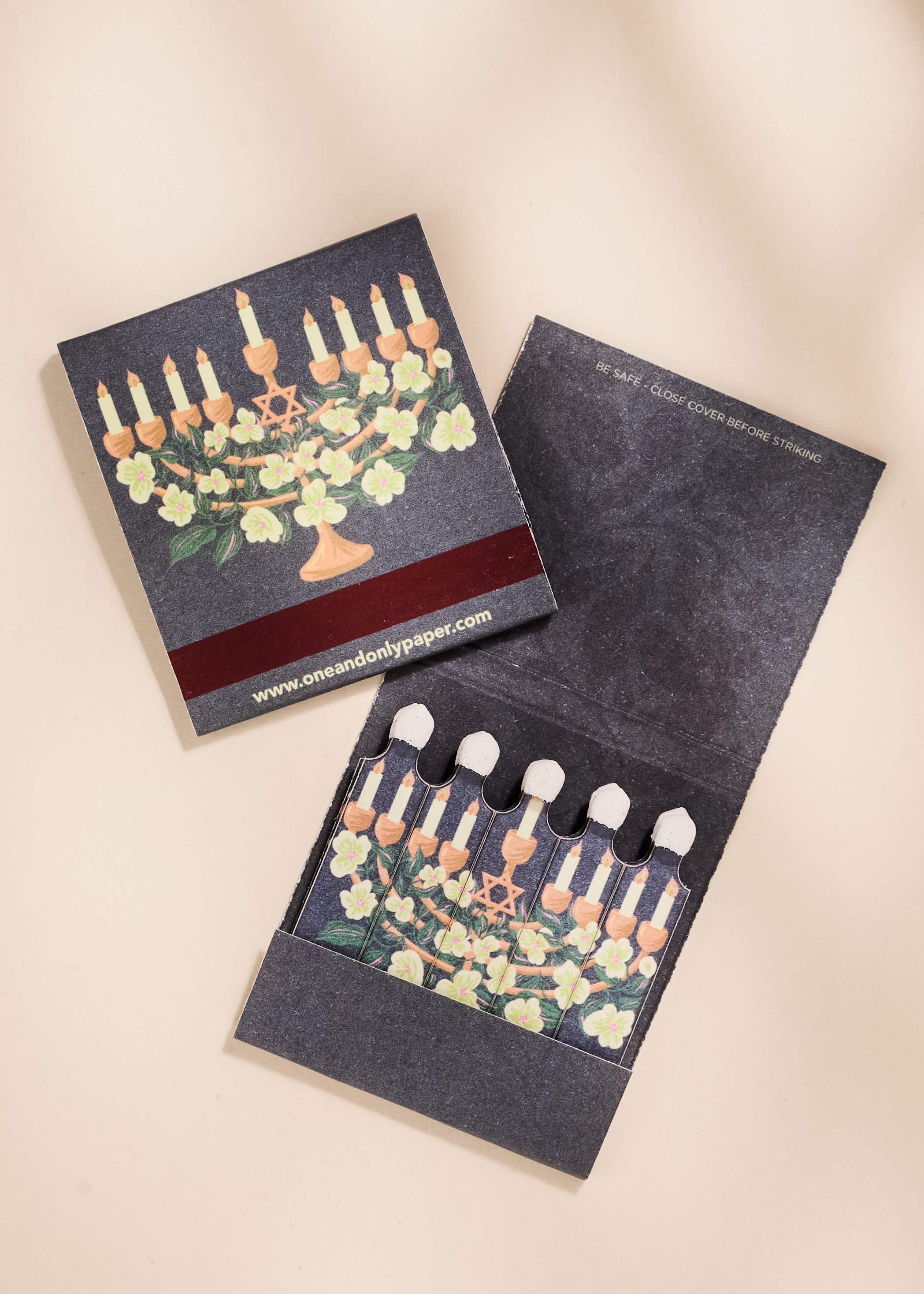 Floral Illustrated Menorah Printed 10 Stem Matchbooks