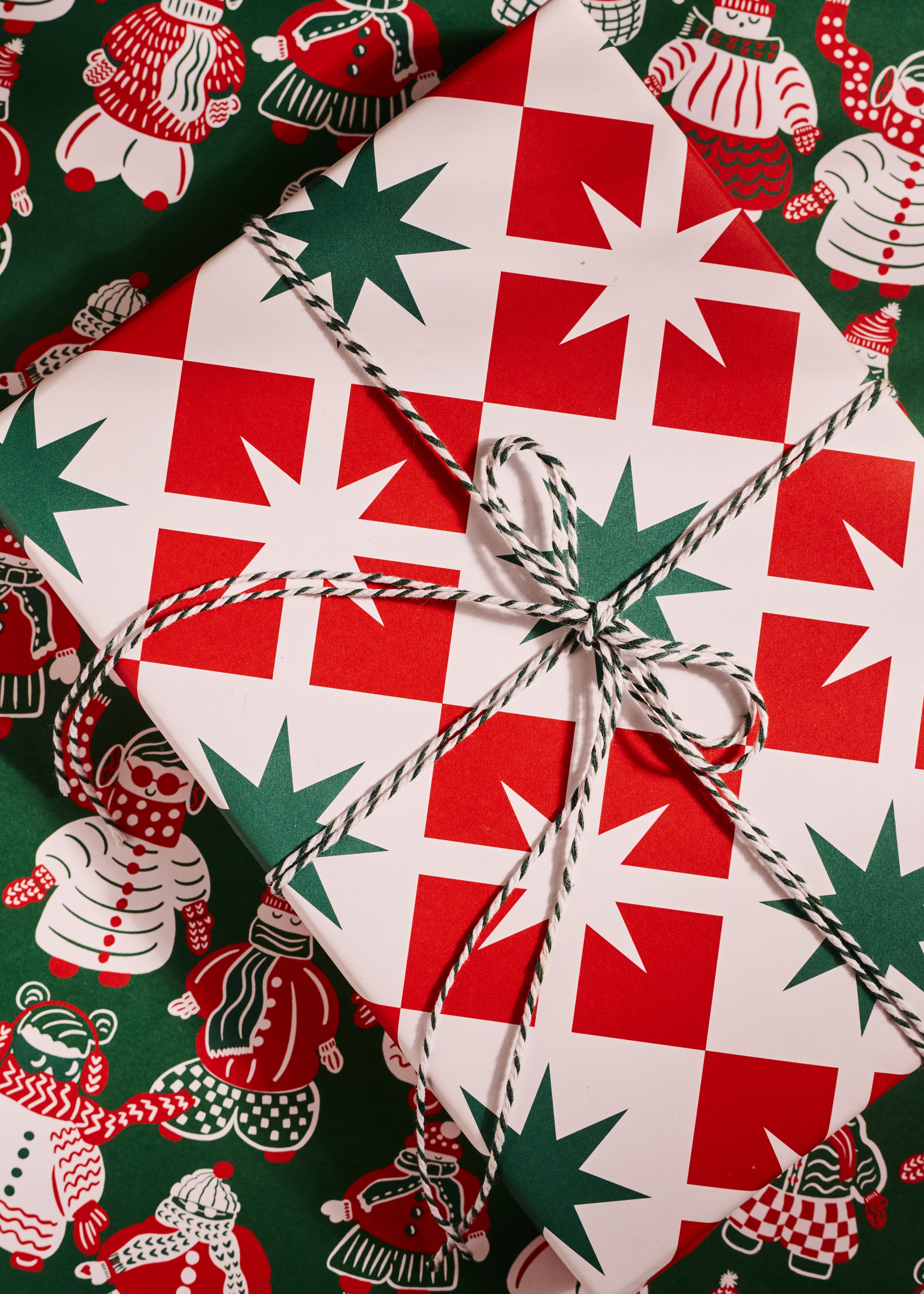 Bundle Up Ski Buddies and Star Block Double Sided Gift Wrap | Set of 3 Sheets