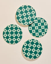 Green star-checked coaster, set of four