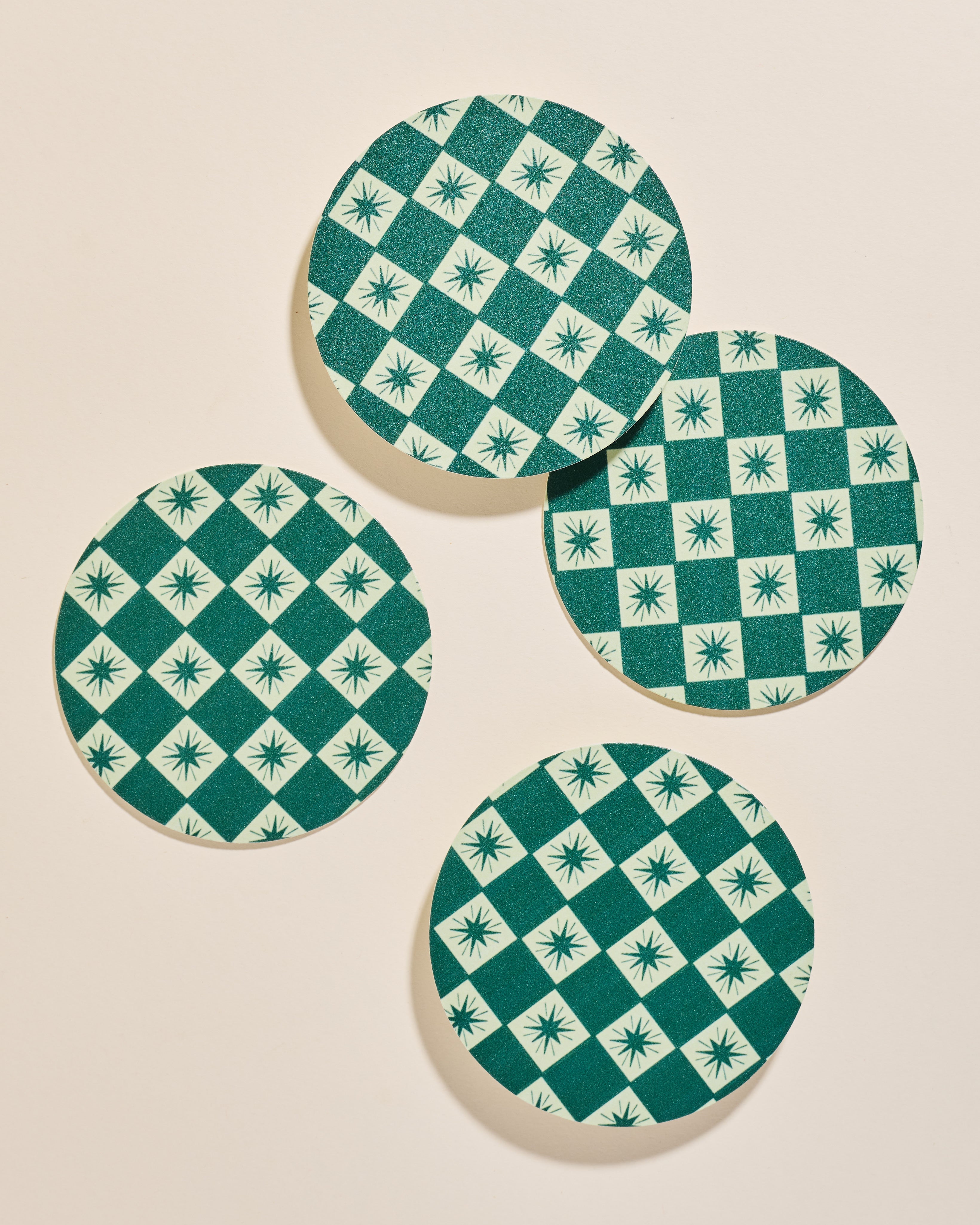 Green star-checked coaster, set of four