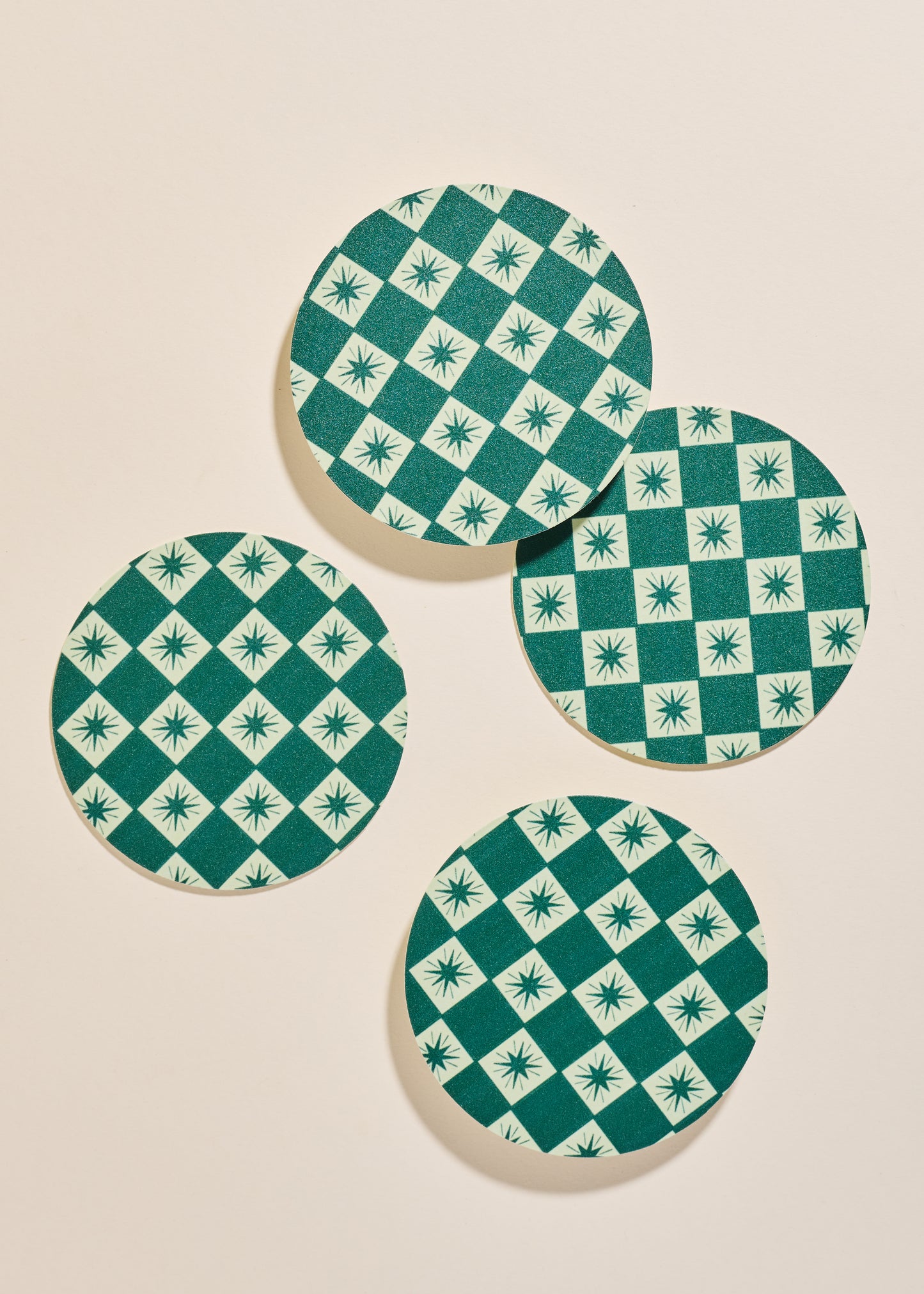 Green Checkered Star Coasters - Set of 4