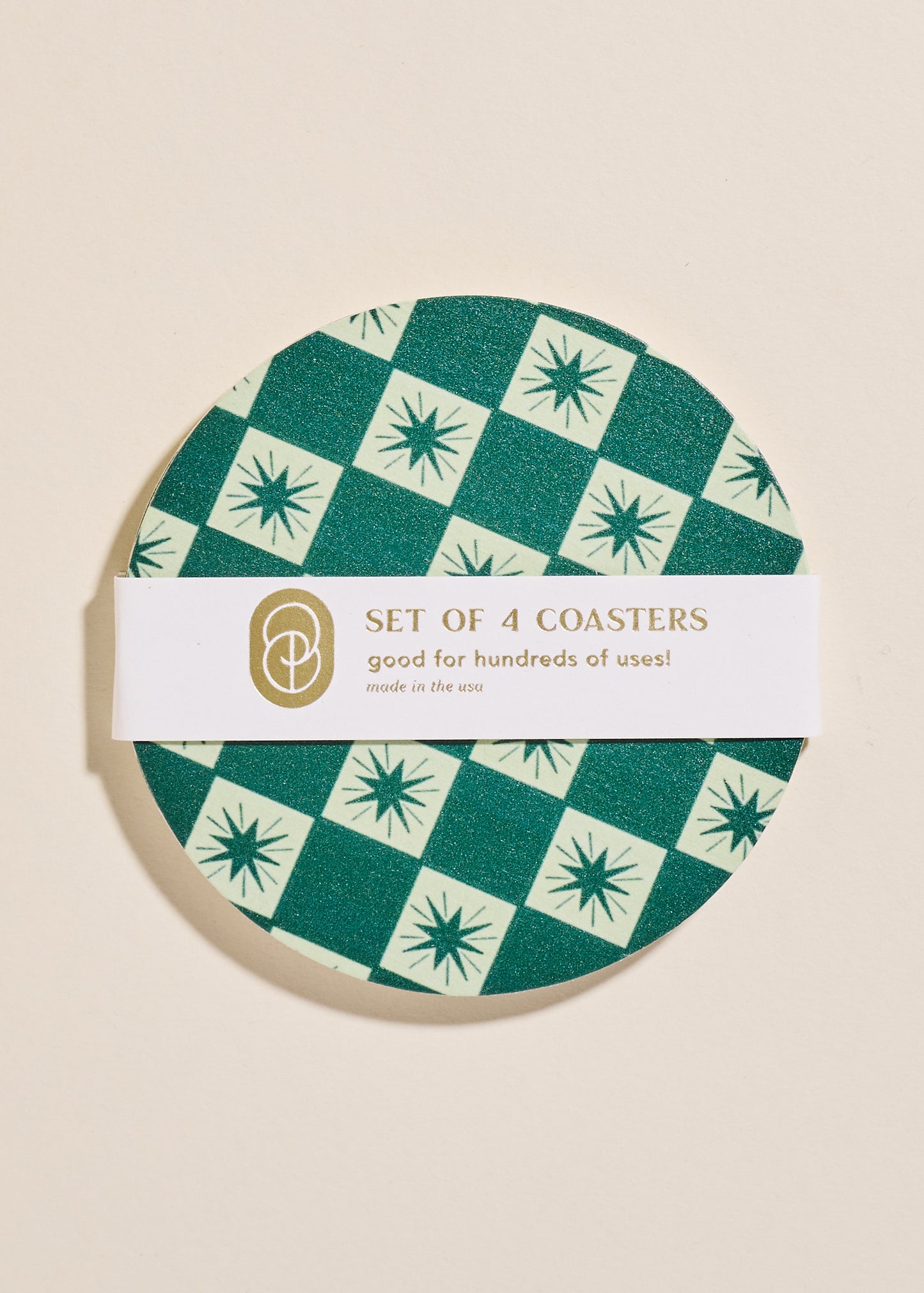 Green Checkered Star Coasters - Set of 4