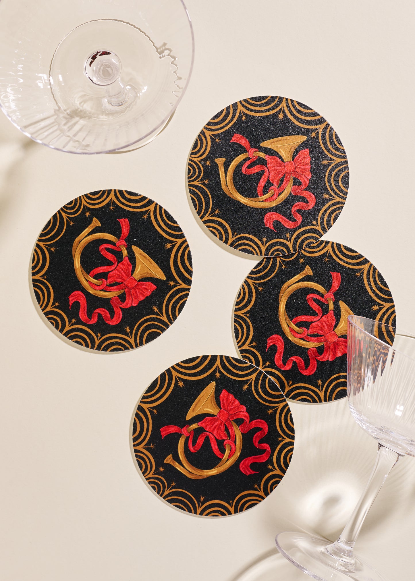 Festive Bugle Coasters - Set of 4