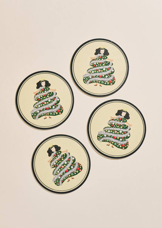 Festive Christmas Lady Coasters - Set of 4