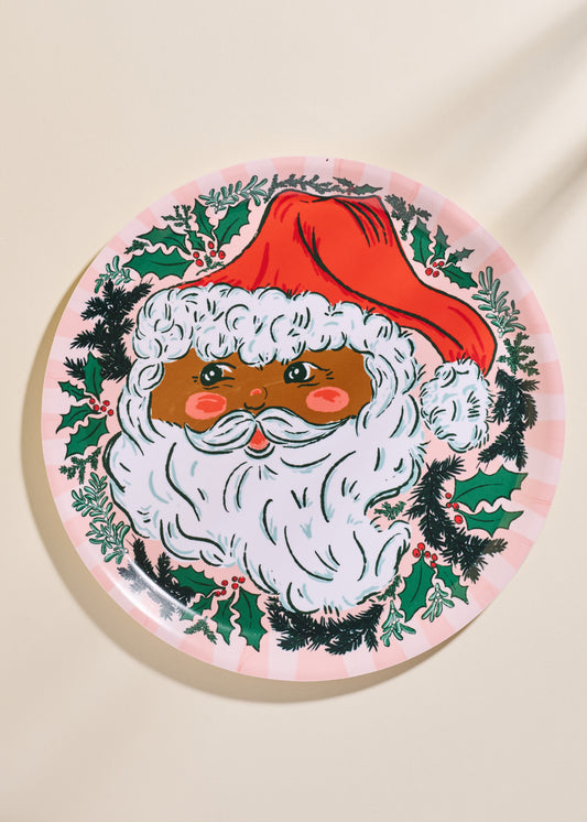 Santa Christmas Round Bent Birch Tray