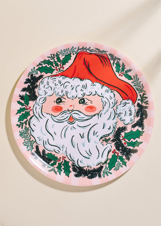 Jolly Santa Christmas Round Bent Birch Tray