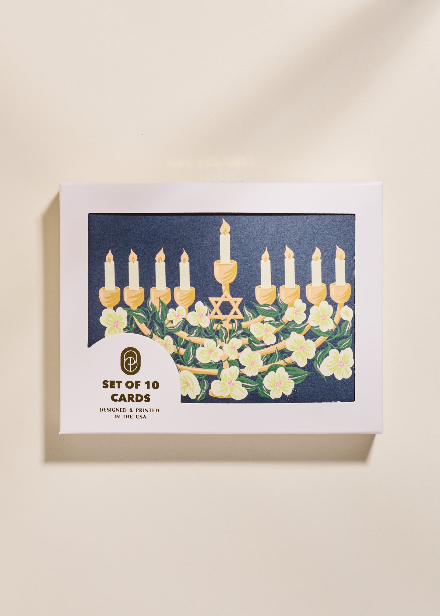 Happy Hanukkah Floral Menorah A2 Folded  Greeting Card - Set of 10