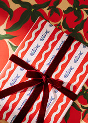 Squiggle Sardine Stripe and Tomato Double Sided Gift Wrap | Set of 3 Sheets