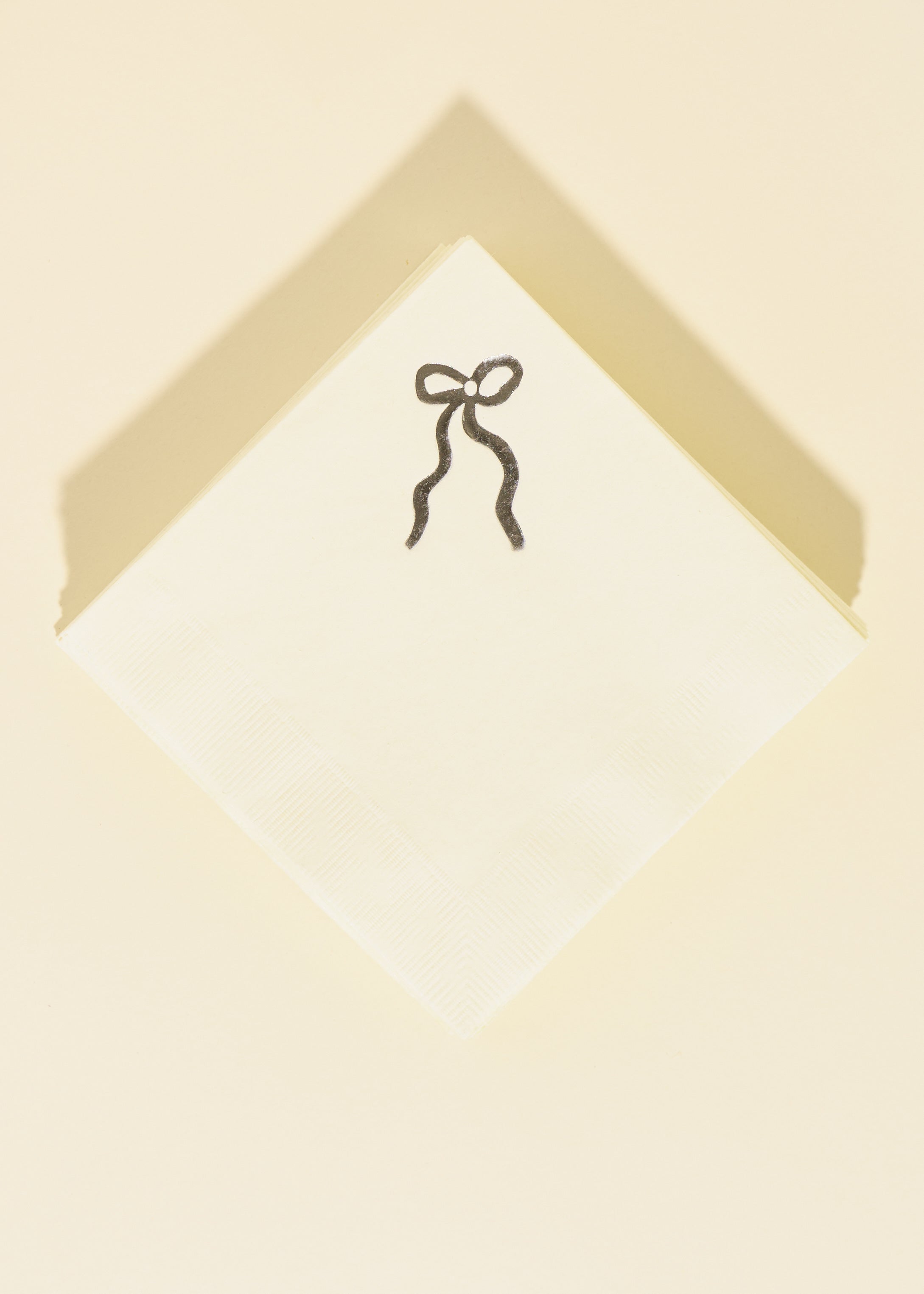 Silver Coquette Bow Cocktail Paper Beverage Napkin - Set of 20