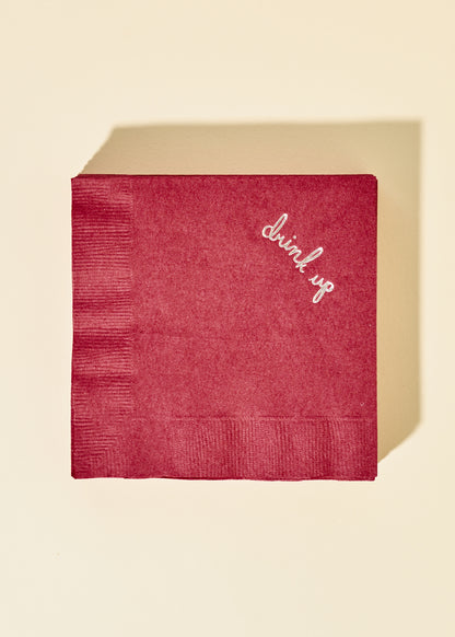 Burgundy Drink Up Cocktail Paper Beverage Napkin - Set of 20