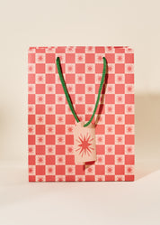 Red Star Checked Medium Paper Gift Bag