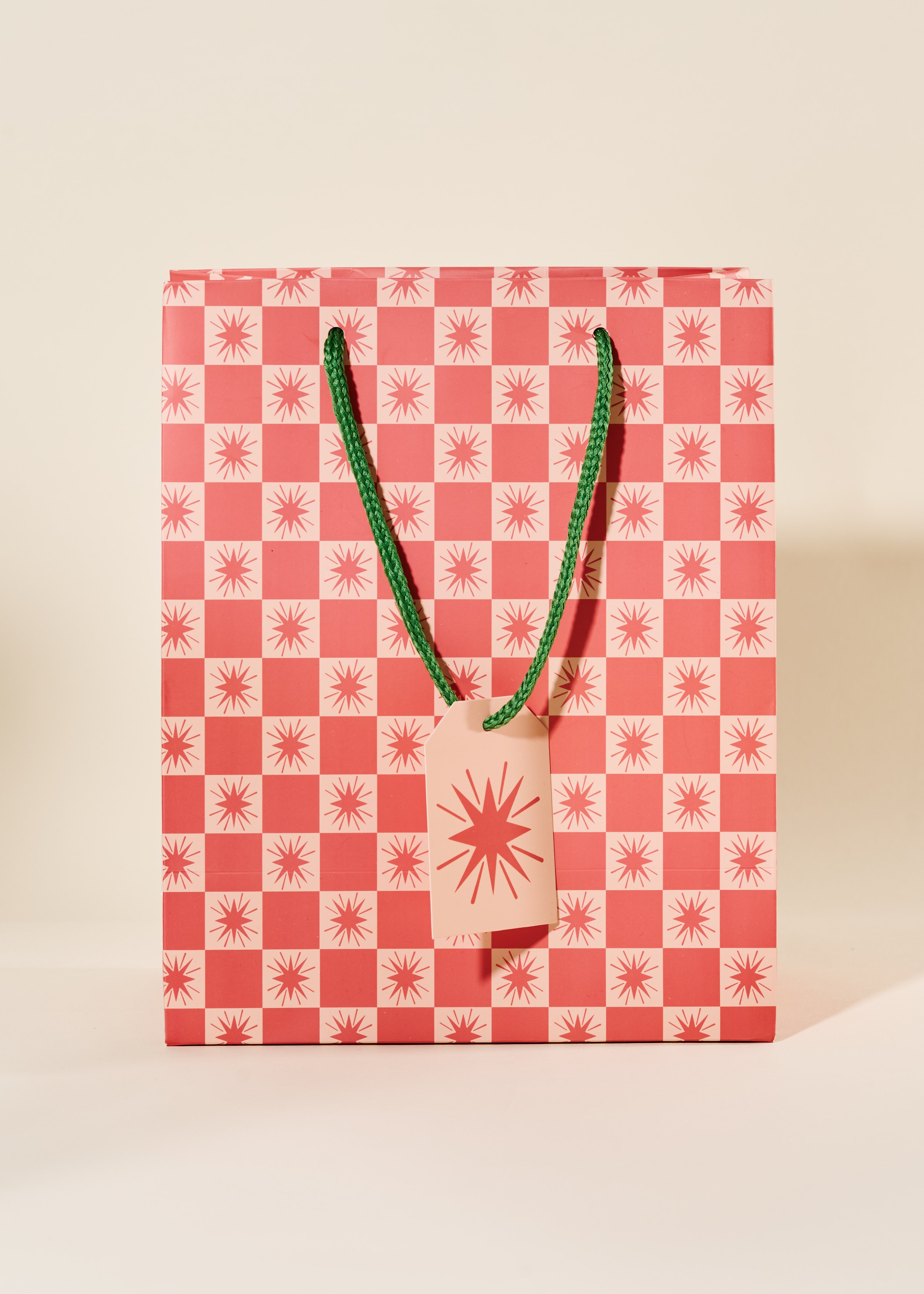 Red Star Checked Medium Paper Gift Bag